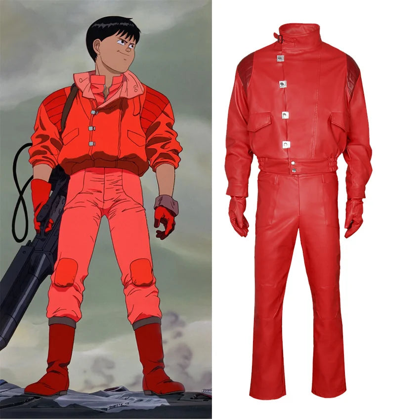 Akira: Jacket Shotaro Kaneda Adult Cosplay Coat Pants Red PU Leather Jacket Pilot Racing Suit Halloween Fancy Outfit