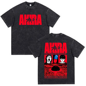 Akira: Washed Vintage T Shirt Science Fiction Cartoon Movie Shotaro Kaneda T-shirt Cotton Casual T-shirt - ILiveForAnime