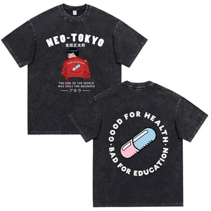 Akira: Washed Vintage T Shirt Science Fiction Cartoon Movie Shotaro Kaneda T-shirt Cotton Casual T-shirt - ILiveForAnime