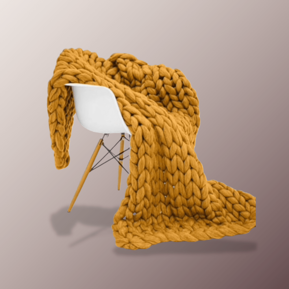 Plaids en grande maille jaune moutarde