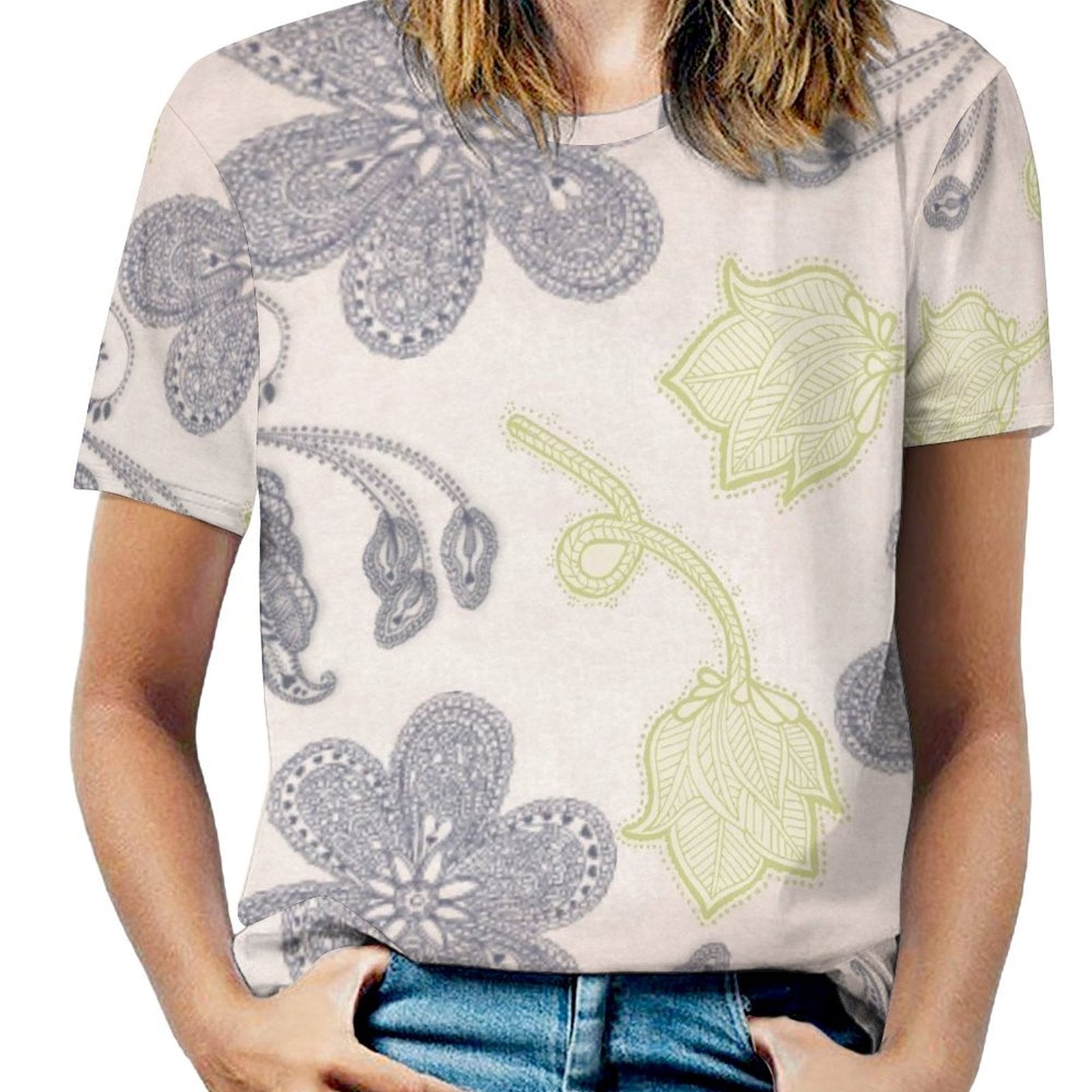 2024 personnalisé femmes entièrement imprimé t - shirt bleu Floral style 61808