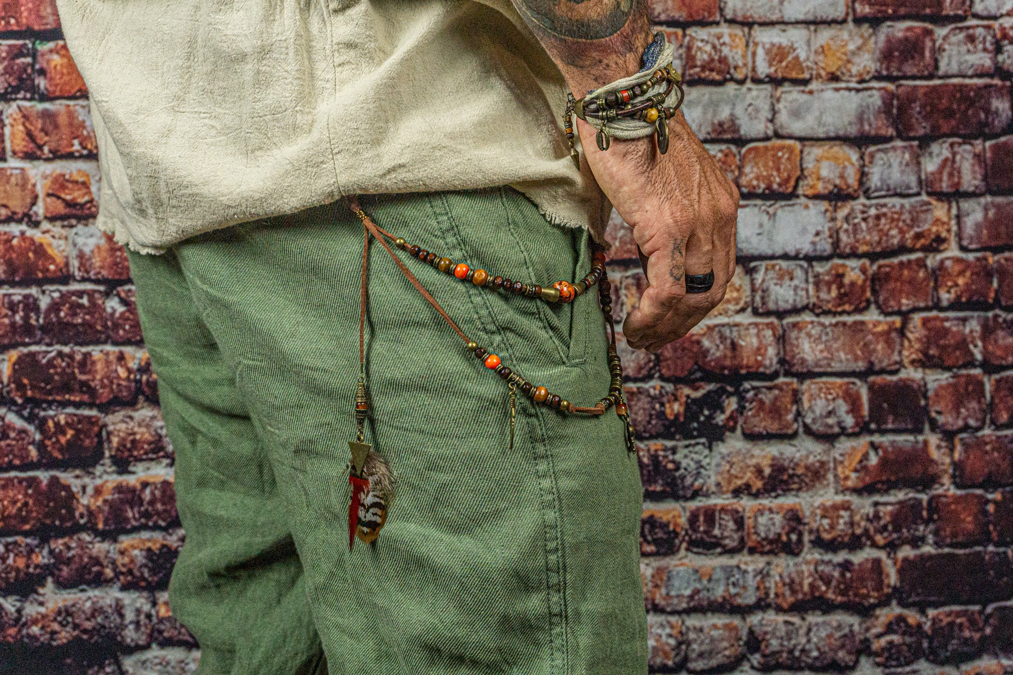 Bohemian Pirate Accessory: Layered Leather Beaded Pants Chain