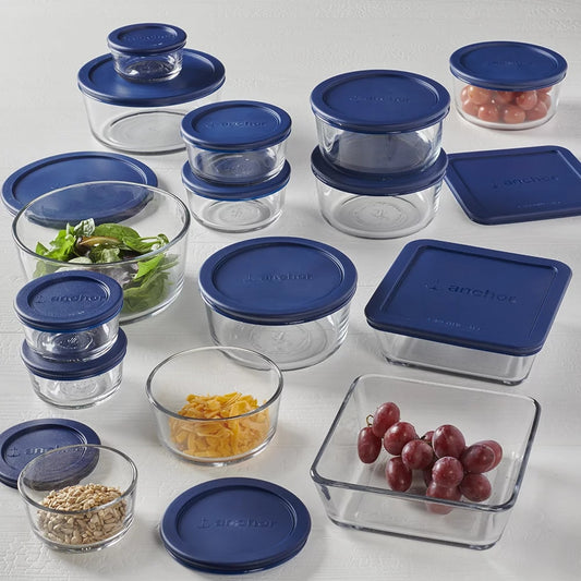 24-Piece Superior Glass Food Storage Containers Set Blue