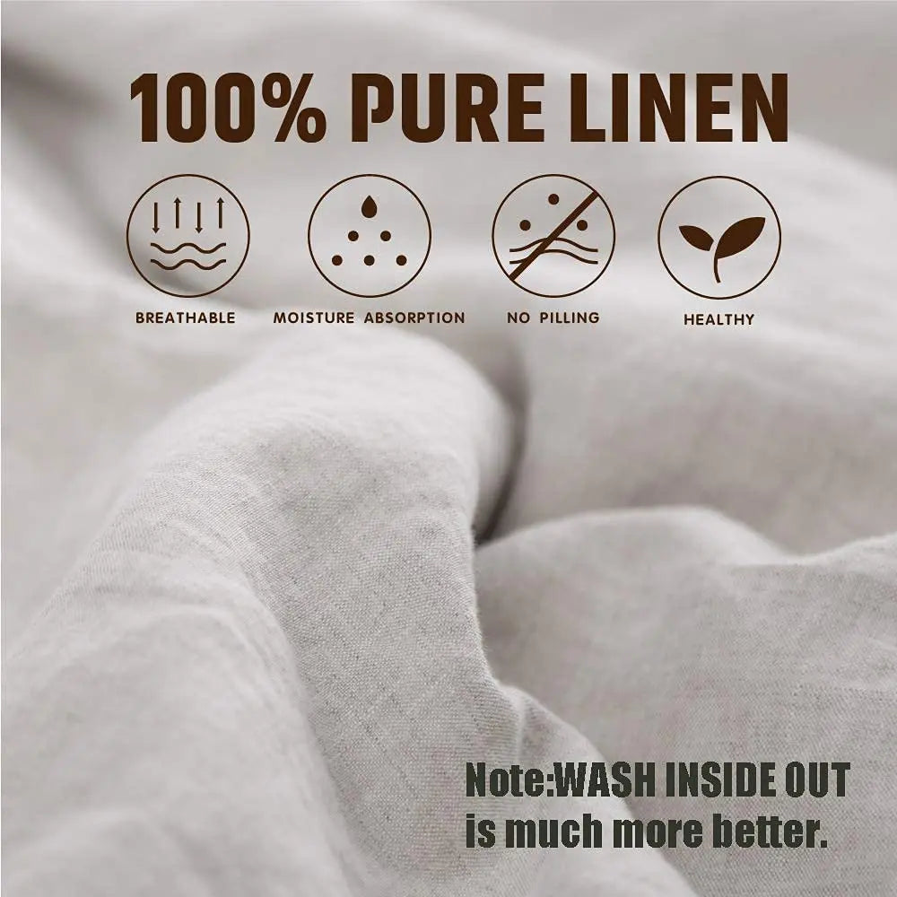 100% Stone Washed Natural Linen Bedding Set with Unique Design