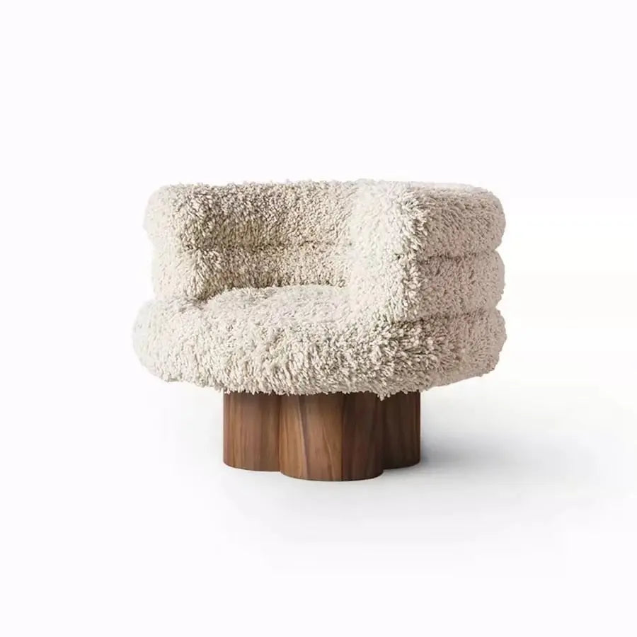 Nordic Design Lambswool Single Sofa Chair Danish Wooden Leg - DECOR MODISH