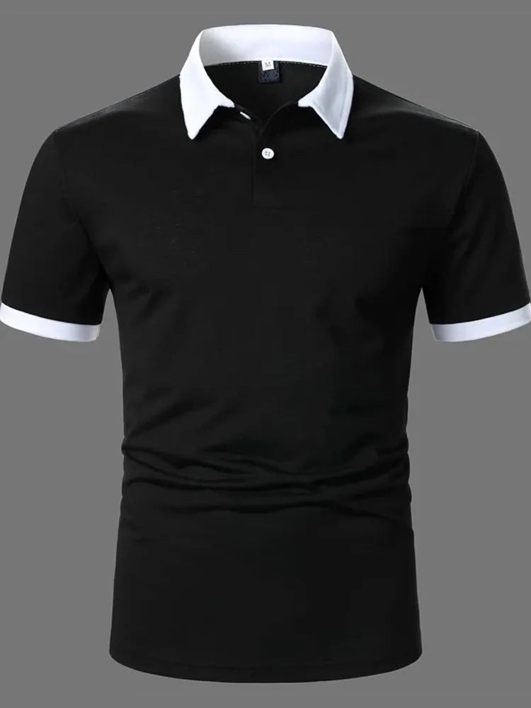 Men's New Contrast Polo Shirt-Casual Short Sleeve Tops