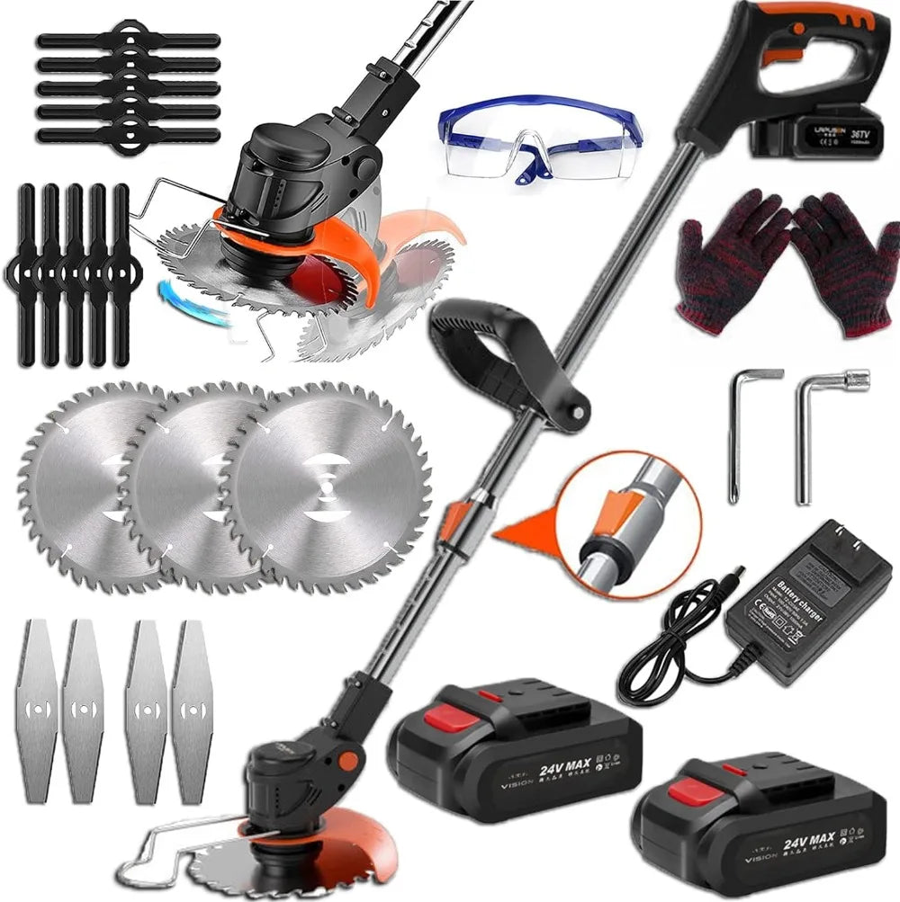 Electric Cordless String Trimmer Weed Wacker - Height Adjustable Weed Eater Grass Trimmer with Battery & Charger