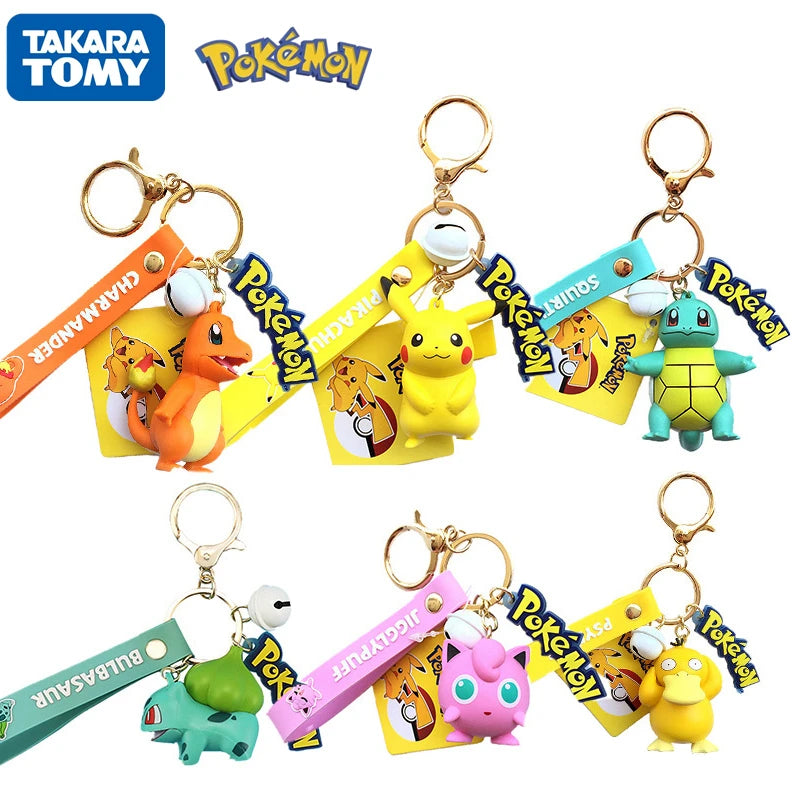 Genuine Pokemon Action Figure Pikachu Keychain Pokémon Keychain Squirtle Psyduck Keychain Model Car Keychain