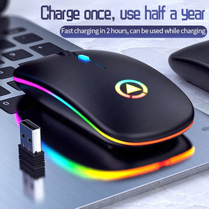 Wireless Mouse Rechargeable Mouse Ultra-thin Silent LED Colorful Backlit Gaming Mouse For Computer Laptop PC - Tinker's Way