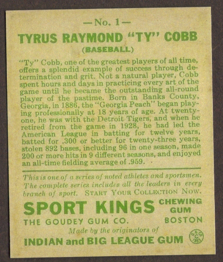 TY COBB RP Card Series of Champions Tigers Miners Extra 1912 T227