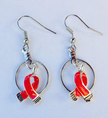 red ribbon earrings