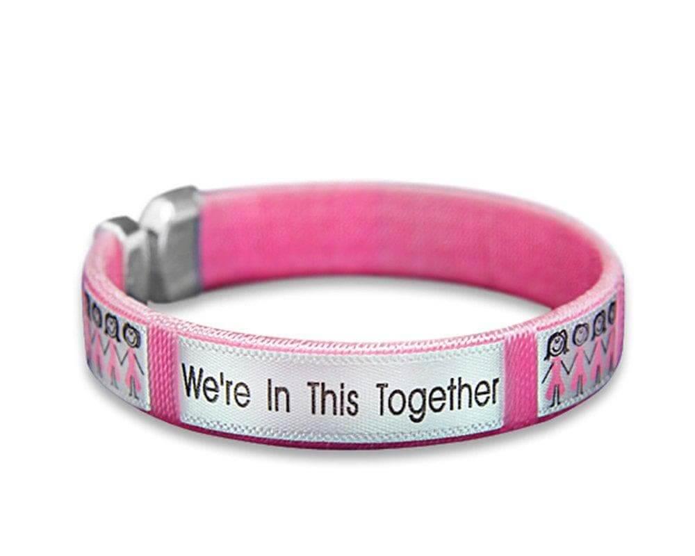 Breast Cancer Awareness Pink Ribbon Together Open Bangle Bracelet