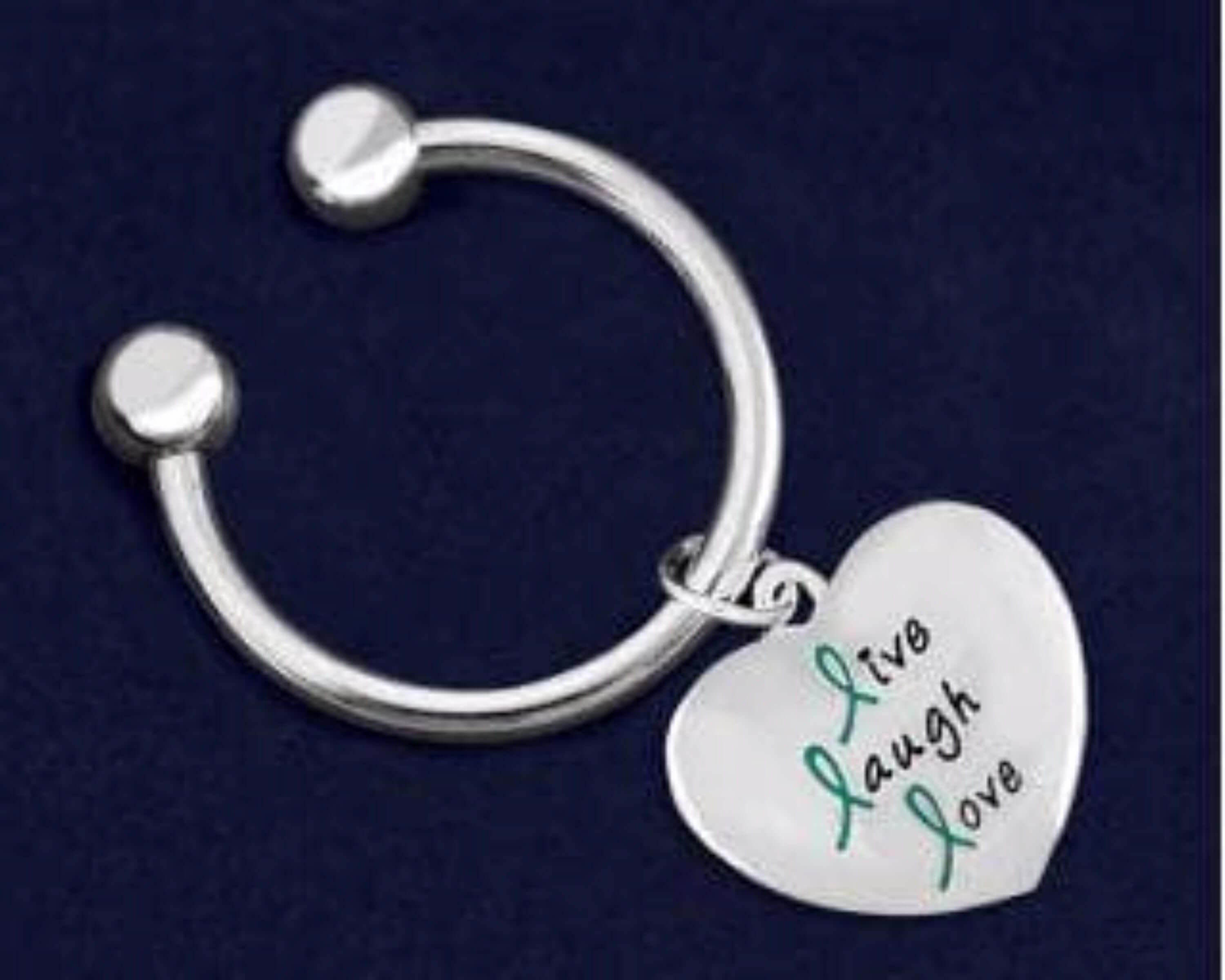 Teal Live Laugh Love Heart Charm Key Chain for Cancer