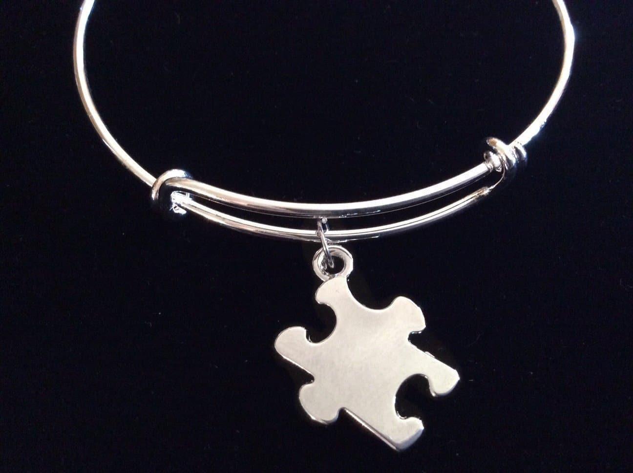 Autism Awareness Silver Puzzle Piece Expandable Charm Bracelet