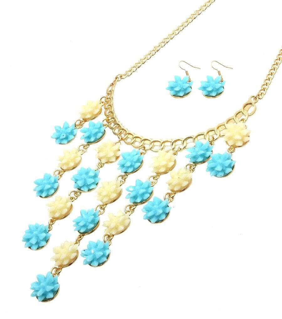 Flower Pendants Drop Gold Necklace Set