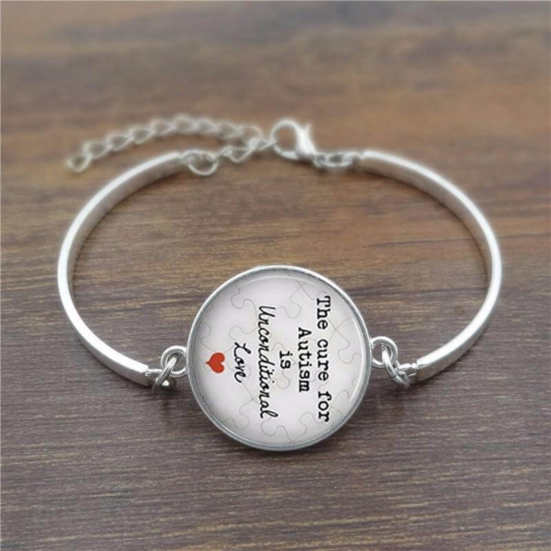 The cure for Autism is unconditional Love Glass Dome Lace Charm Bracelet