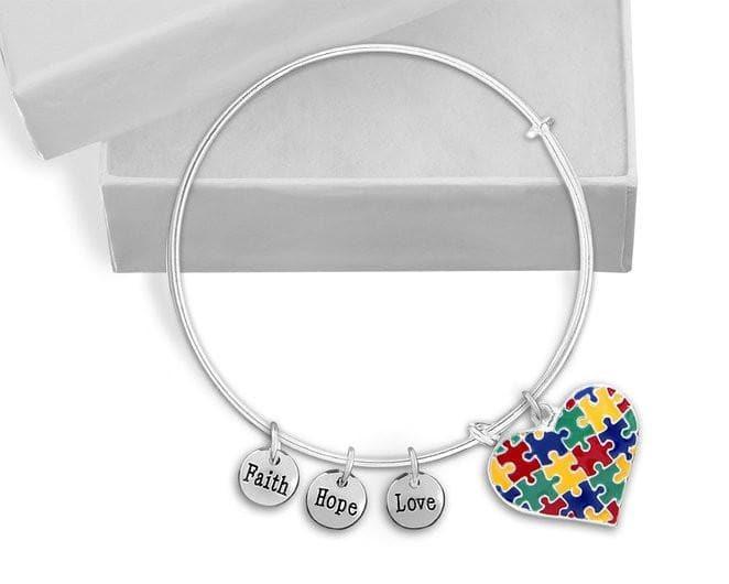 Autism Puzzle Piece Heart Multicolor Charm Bracelet