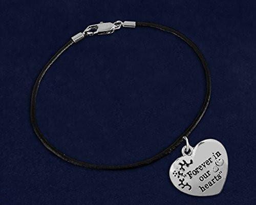 Forever In Our Hearts Charm on Black Cord Bracelet for All Causes with Box