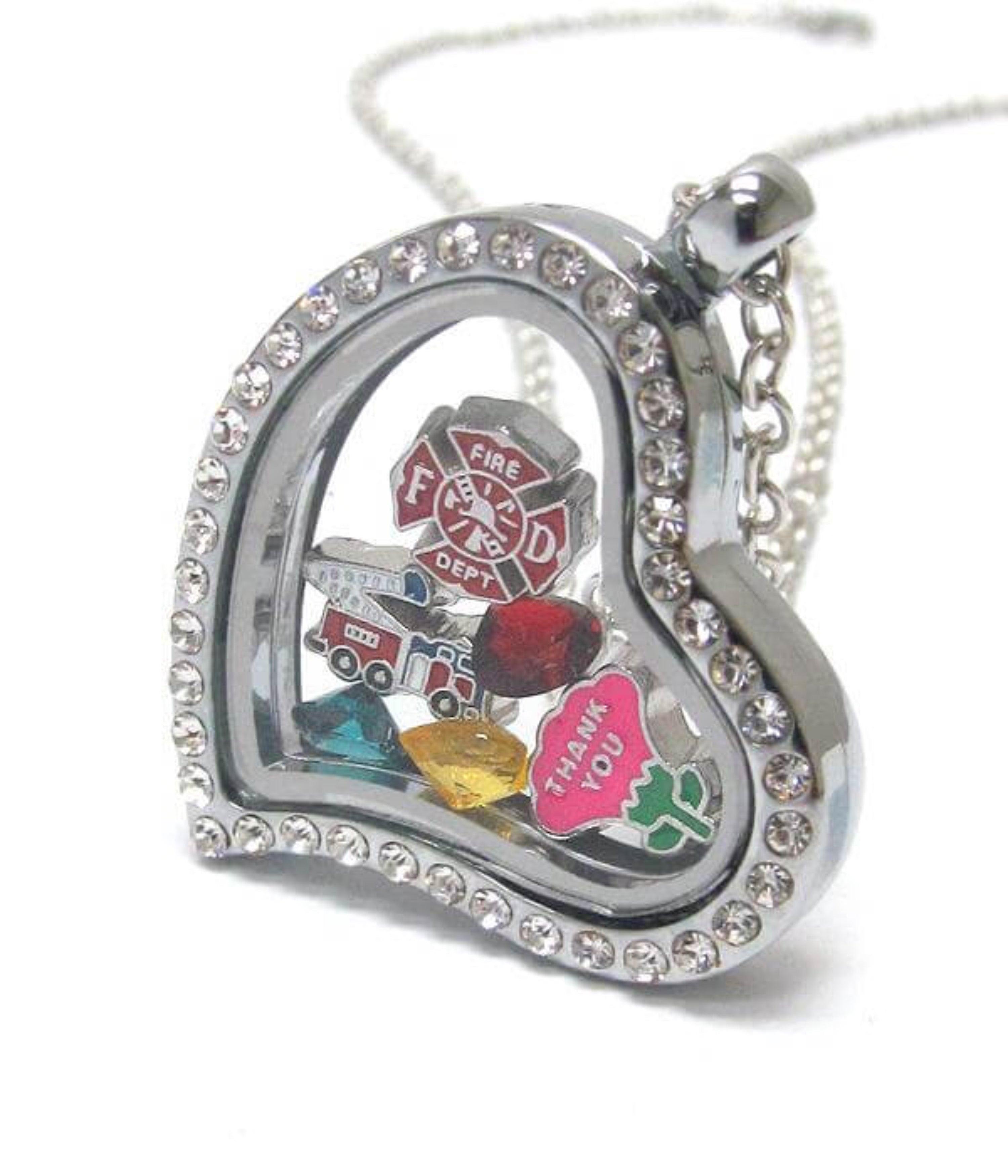 Heart Charm Locket Necklace for Firefighters