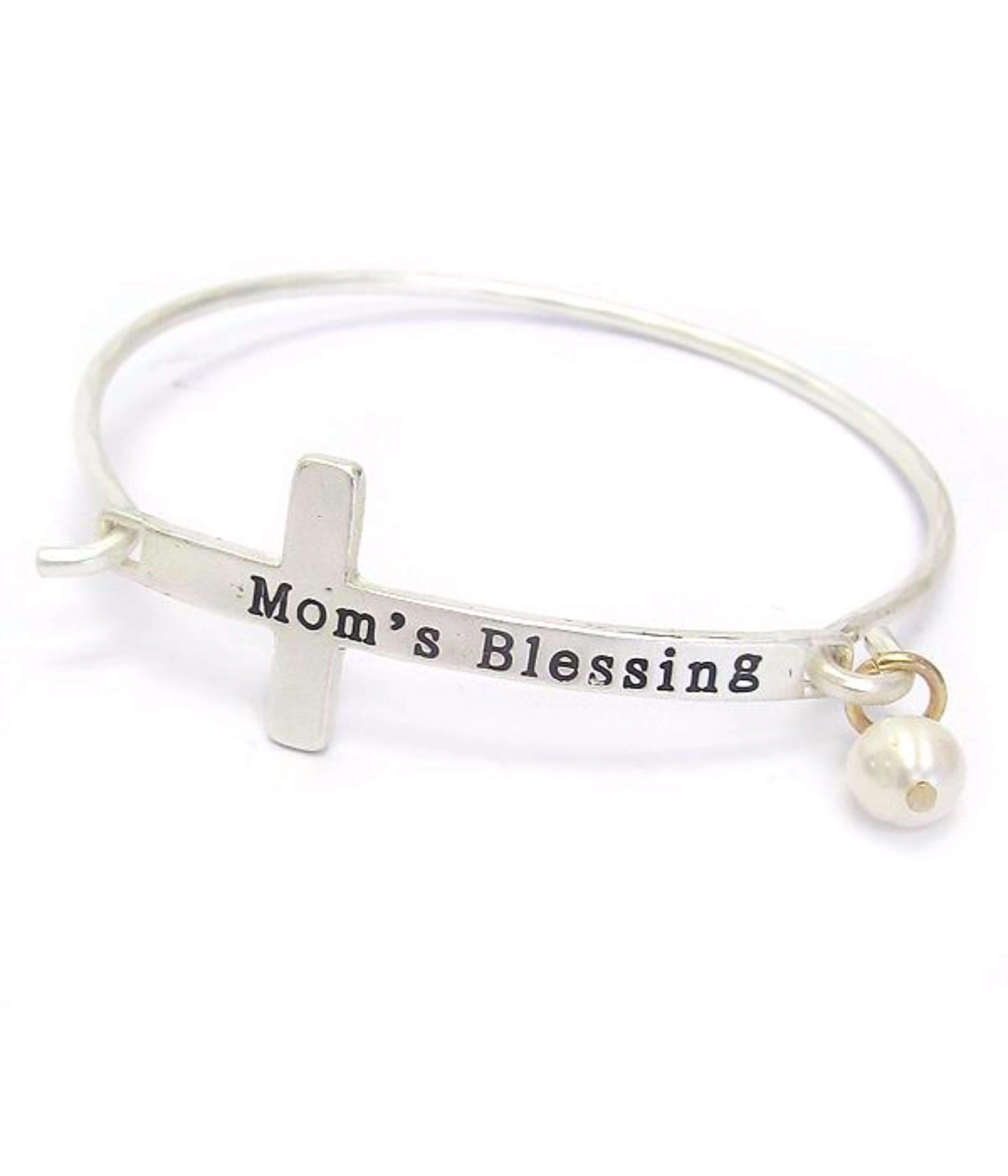 Silver Cross Mom's Blessing Bangle Bracelet