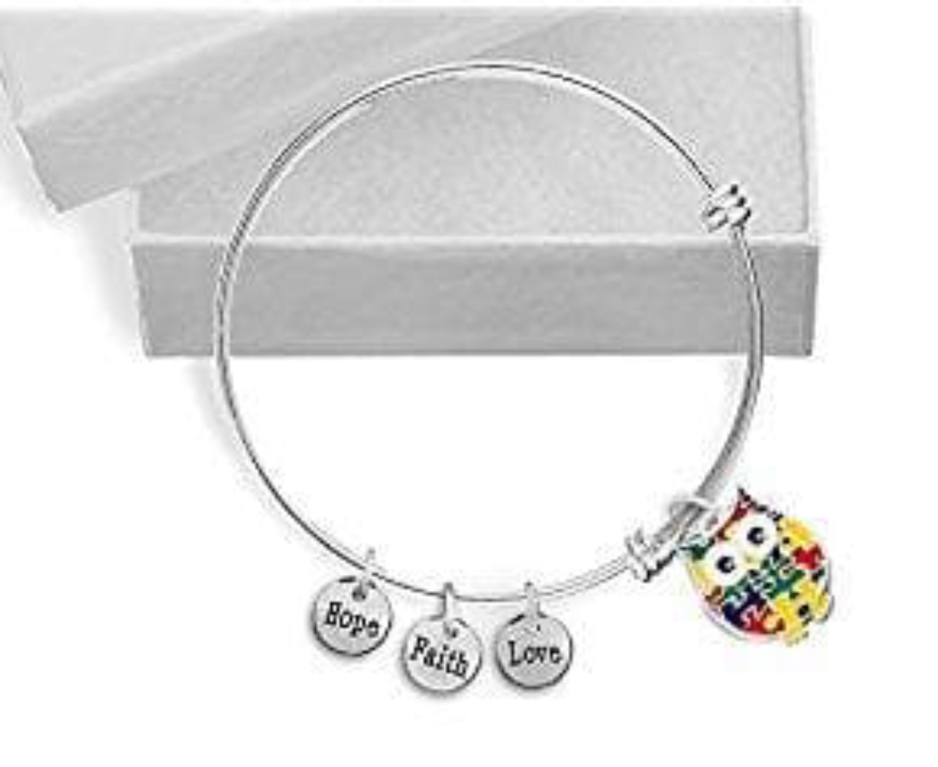 Autism Owl Puzzle Piece Stainless Steel Retractable Charm Bracelet