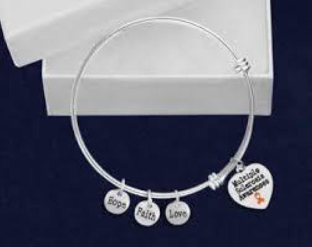 Multiple Sclerosis Heart Retractable Charm Bracelet