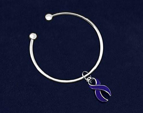 Open Bangle Bracelet with Purple Ribbon Charm for Causes