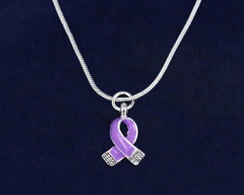 Purple Ribbon Necklace- Silver Trim Purple Ribbon for all Causes