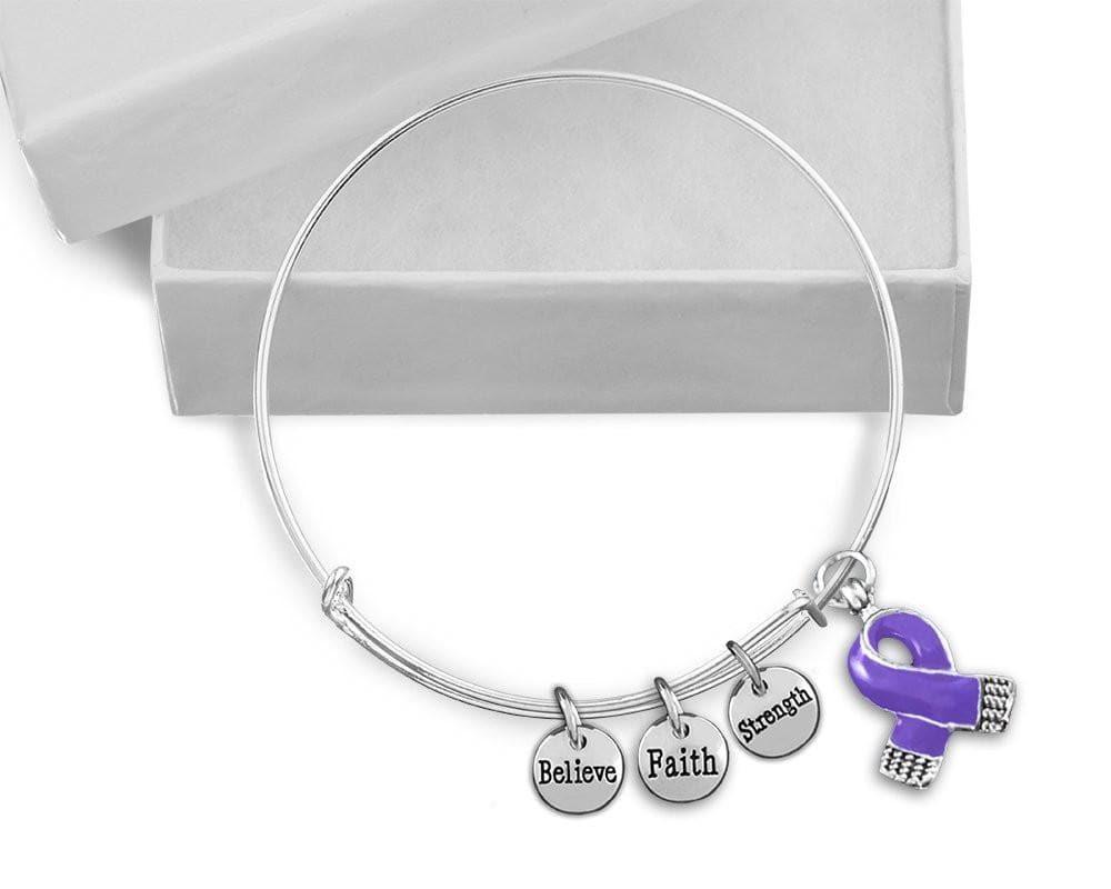 Purple Ribbon Awareness Retractable Charm Bracelet for Causes