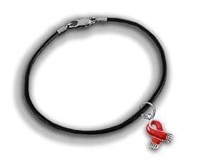 Small Red Ribbon Charm on Black Cord Bracelet for causes