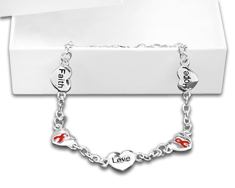 Red Ribbon Bracelet-Hope, Faith, Love for Causes