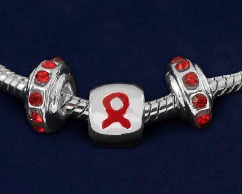 Red Ribbon Chunky Charm Awareness Bracelet