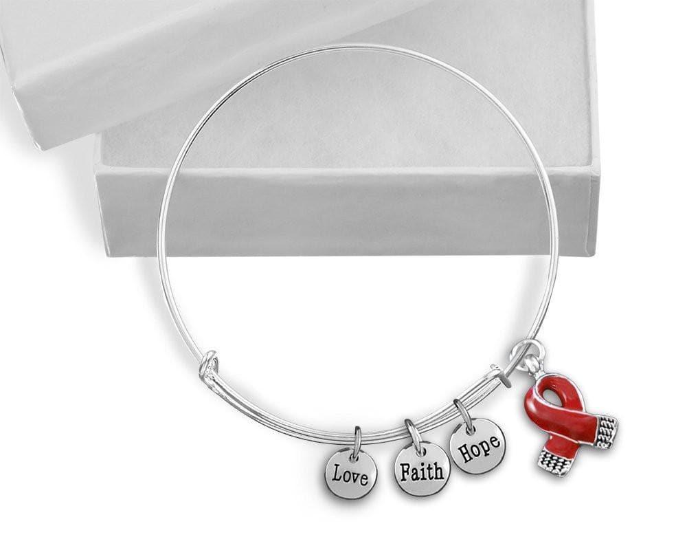 Red Ribbon Awareness Retractable Charm Bracelet for Causes