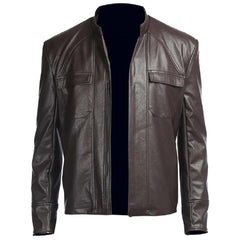Double Flap Pocket Cowhide Brown Leather Jacket