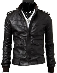 Dark Brown Flap Pocket Slim Fit Cowhide Leather Jacket