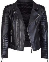 Diamond Quilted Black Leather Jacket