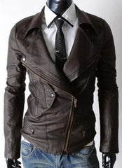 Biker Style Slimfit Brown Leather Jacket