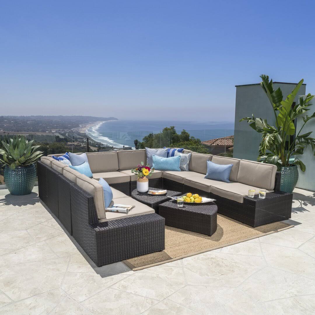 12 Piece Rattan Sectional Seating Group with Cushions Red Barrel Studio Cushion