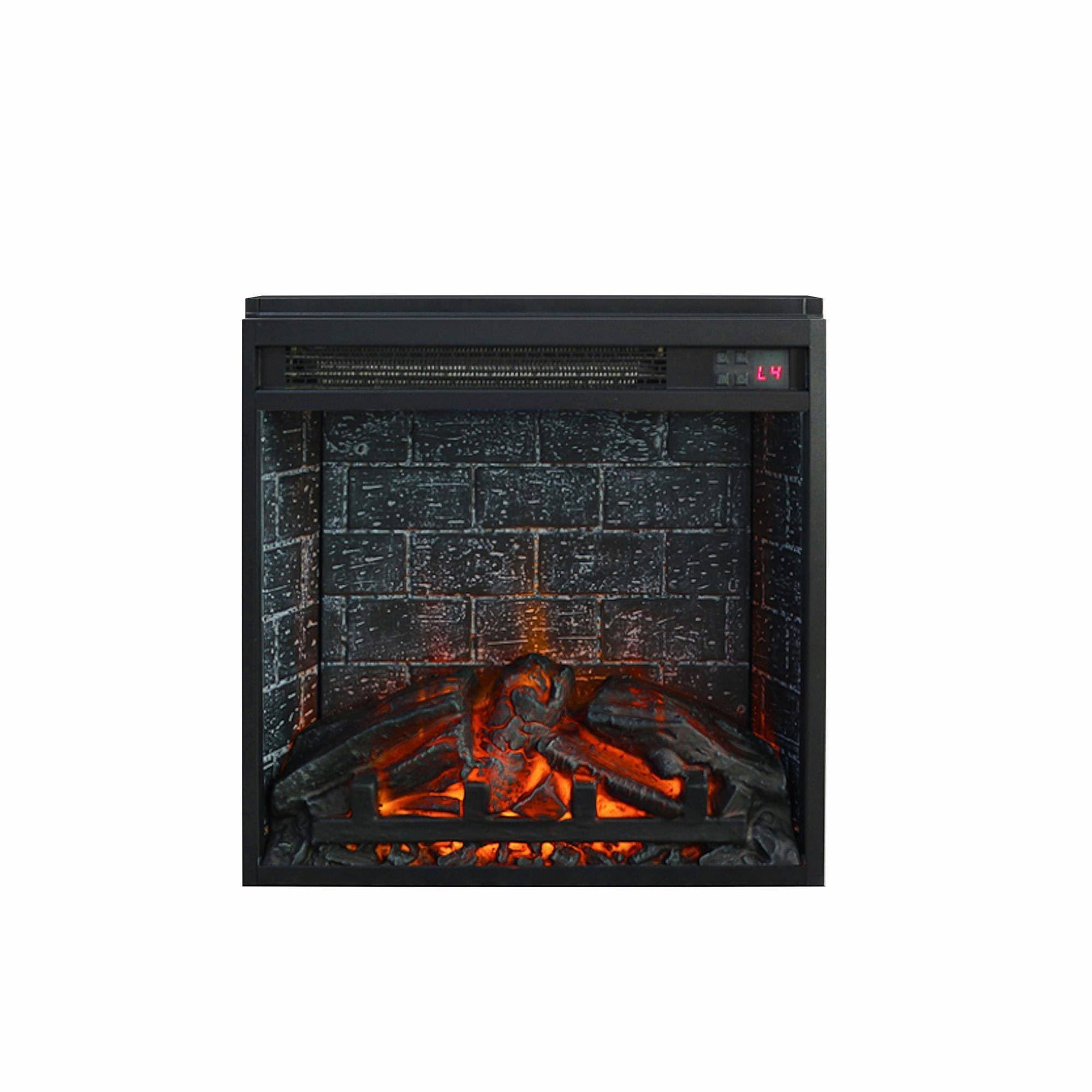 18 Electric Glass Front Fireplace Insert with Remote Black - Room & Joy