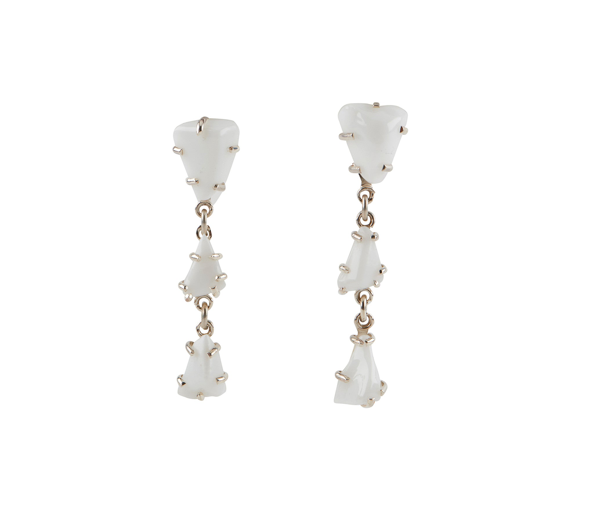 White Glass Chandelier Earrings