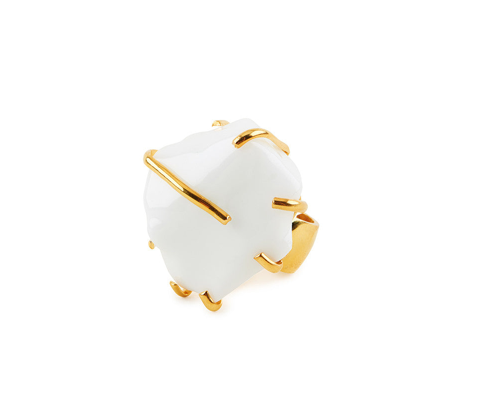 White Glass Chunk Ring