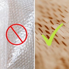 Half plastic bubble wrap, half brown paper honeycomb webbing.