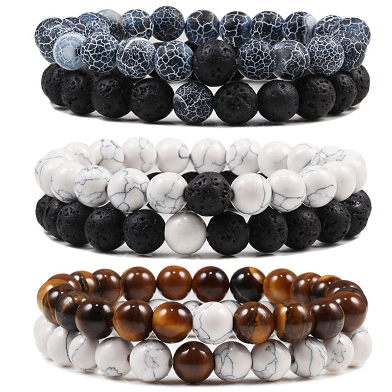 Black White Natural Lava Stone Bracelets