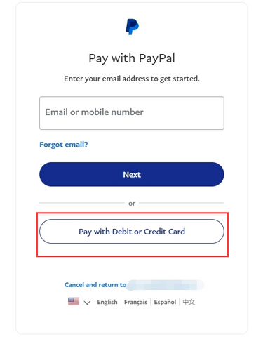 Pay with credit/debit card via PayPal