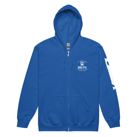 Stylish Blue BBQ Pic Hoodie - Unisex - Comes in various sizes and colours black, grey, and blue. Stay warm with this BBQ lover's fashion statement. We even have a white label option where you can get your own logo or family name put on it.