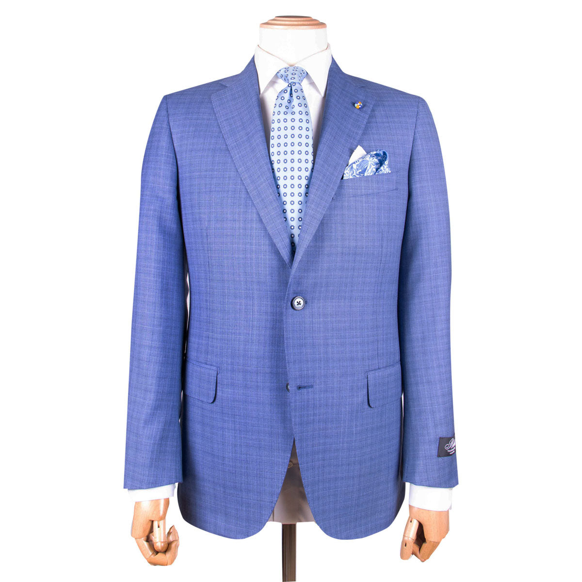 Mid-Blue Check Suit Wool Suit SUITS Belvest   