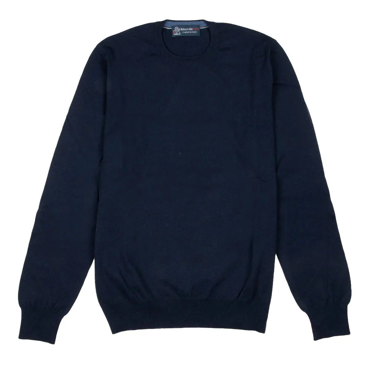 Navy Cashmere & Cotton Crewneck  Robert Old   