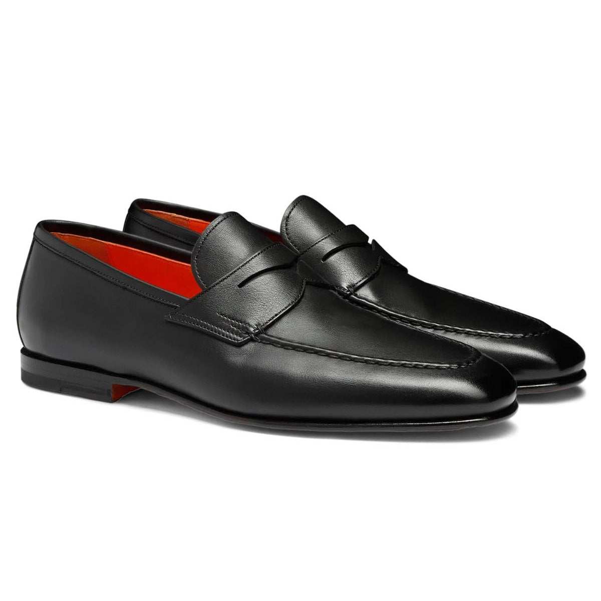 Black Polished Leather Penny Loafer Loafer Santoni   