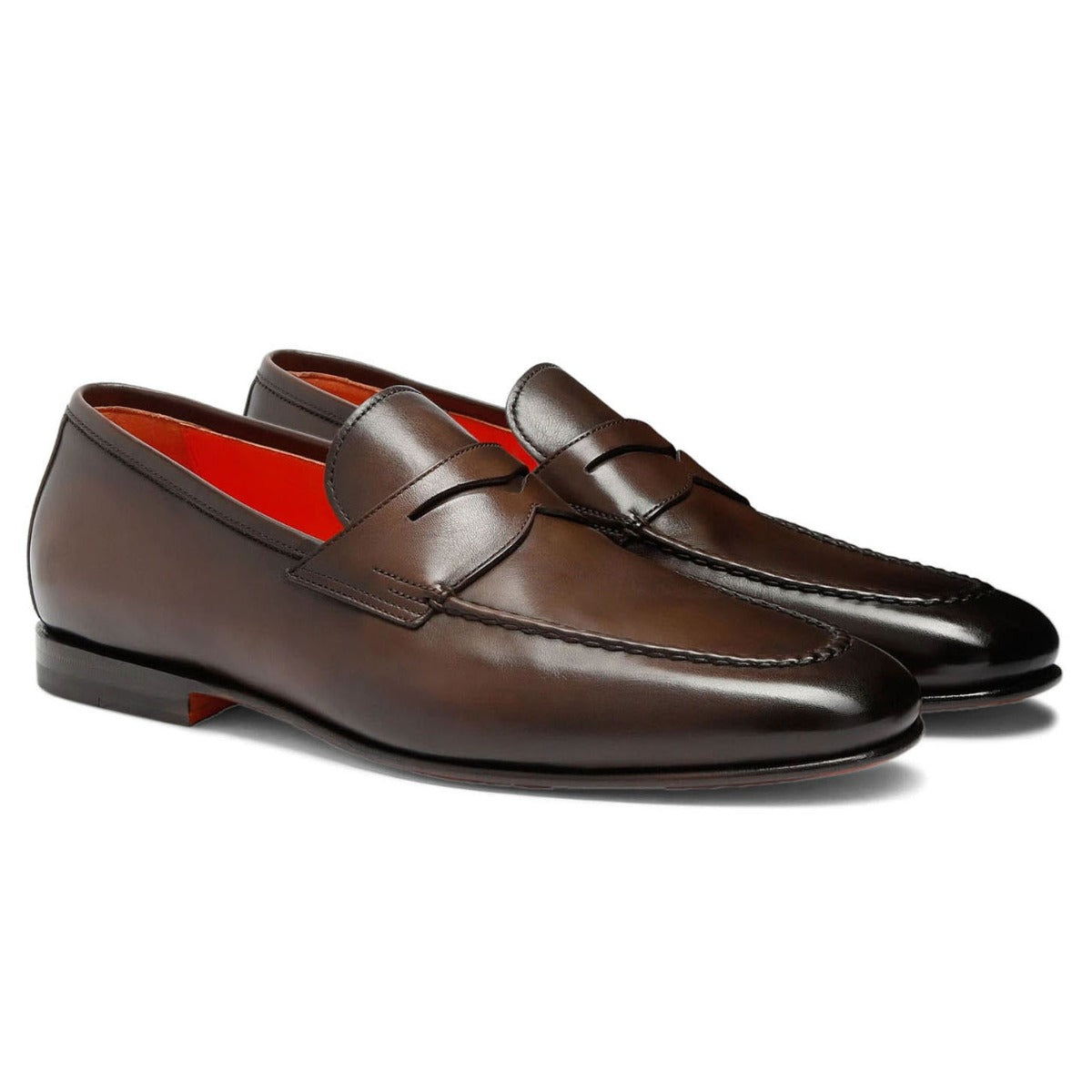 Brown Polished Leather Penny Loafer Loafer Santoni   