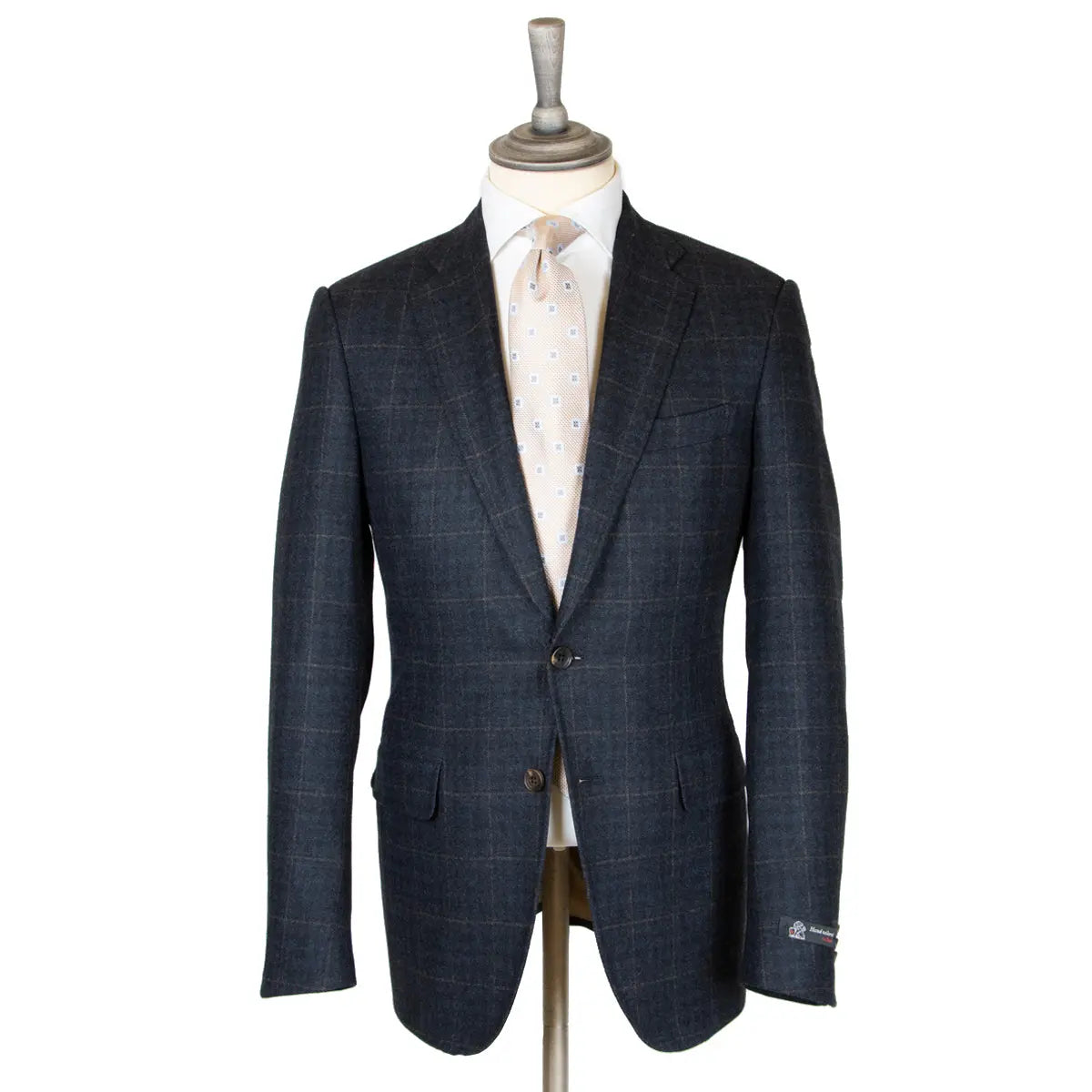 Navy Overcheck Wool & Cashmere Jacket  Robert Old   